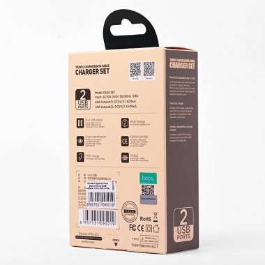 Сетевое зарядное устройство HOCO C62A Victoria 2A 2USB с кабелем micro-USB (белое) &mdash; 8